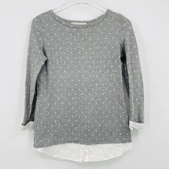 LOFT Size XXSP Gray & White Polka Dot Long Sleeve Layered Thin Knit Sweater Top - Picture 1 of 7